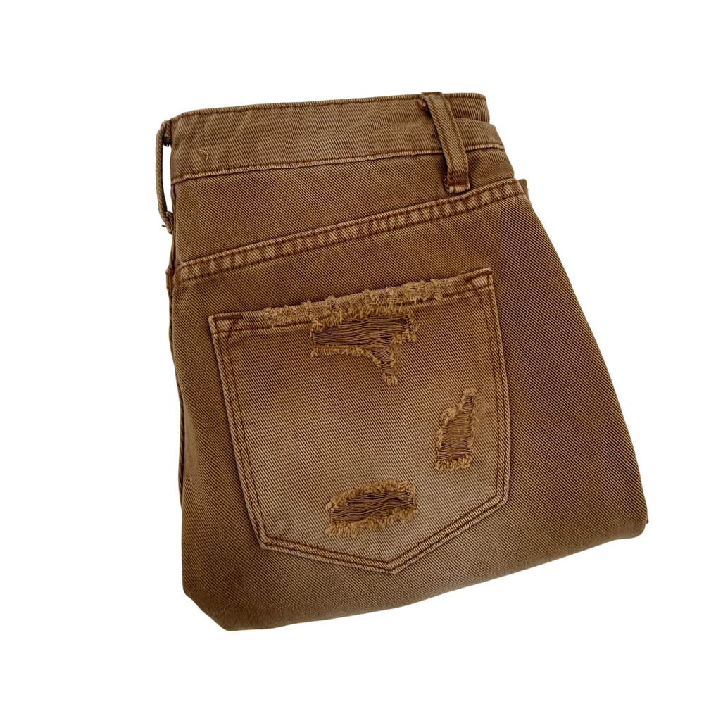 VERVET Women Jeans Tan‎ Brown Distressed Cut Hem Cropped Straight Leg Size 28